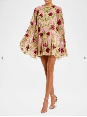 Mac Duggal
Cocktail Embellished Floral Mesh Cape Minidress